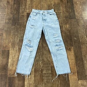 PacSun high-rise straight distressed light wash button butterfly denim jeans